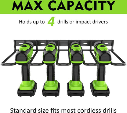 Tool Storage - Storage Rack - Wall Mount - Tool Rack - Tool Holder - 4 Slots - For 4 Power Tools - Tool Storage and Organization - Organizer For Garage, Tool Room - 1 Piece - Metal - Black - Image 4