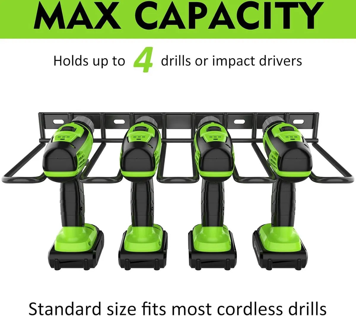 Tool Storage - Storage Rack - Wall Mount - Tool Rack - Tool Holder - 4 Slots - For 4 Power Tools - Tool Storage and Organization - Organizer For Garage, Tool Room - 1 Piece - Metal - Black - Image 4