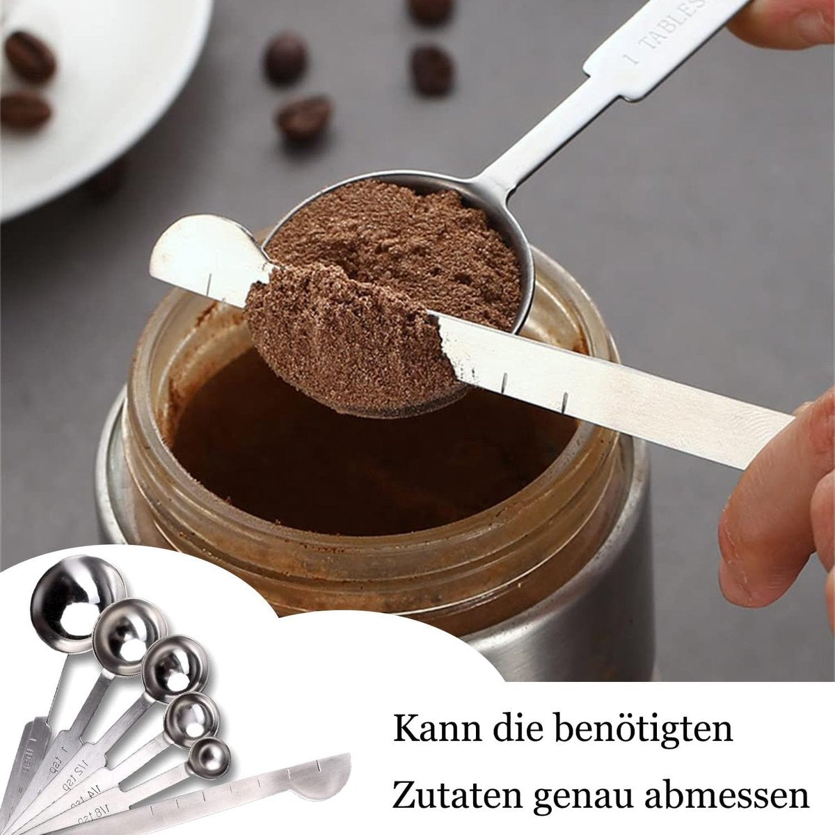 Measuring Spoon Set - Measuring Cup Set - 8-Piece - High-Quality Stainless Steel - Measuring Spoons - Measuring Scoops - Measuring Spoon - Weighing Grams & Milli - Durable - Baking / Cooking / Coffee / Spices - For Measuring Dry and Liquid Ingredients - Image 2