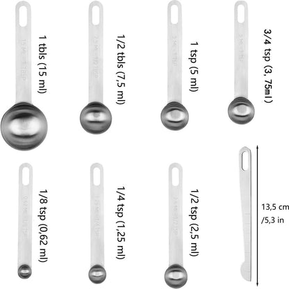 Measuring Spoon Set - Measuring Cup Set - 8-Piece - High-Quality Stainless Steel - Measuring Spoons - Measuring Scoops - Measuring Spoon - Weighing Grams & Milli - Durable - Baking / Cooking / Coffee / Spices - For Measuring Dry and Liquid Ingredients - Image 5
