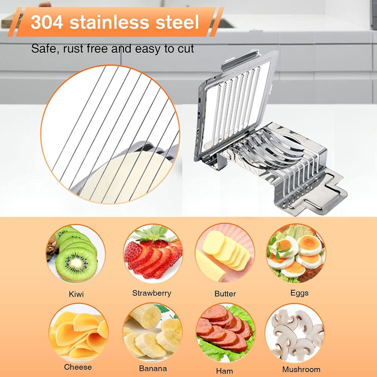 Egg Slicer - Multifunctional Egg Slicer - Stainless Steel - Mushroom Slicer - Dishwasher Safe - Slicer - Dicer - Kitchen Cutter - Hanging Holes - Anti-Slip - Gift Idea - Image 4