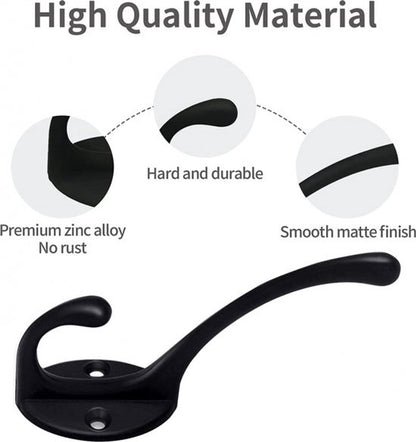 Hooks - Hanging Hooks - Set of 10 - Double Hook Design - Hanging Hooks - Wall Hooks - Coat Hook - Coat Rack Hooks - Key Hook - Wall Hooks - Towel Hook - Towel Hooks - Tea Towel Hanger - Incl. Screws - Bathroom - Black - Image 2