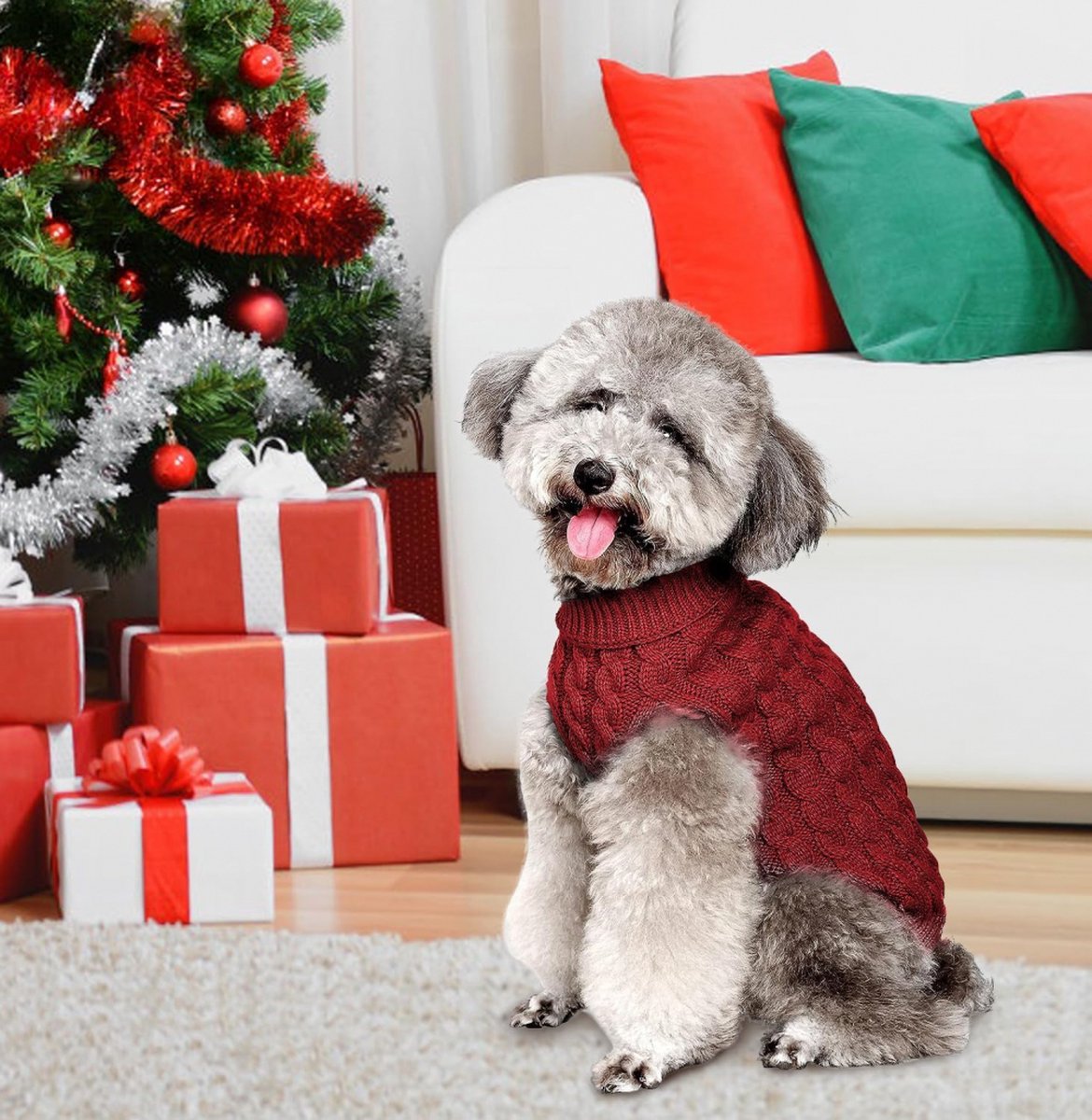 Dog Sweater - Puppy Soft Turtleneck - Size M - Back Length 30cm - Dog Bodywarmer - Dog Coat - Winter Dog Cardigan - For Small to Medium Dogs and Cats - Knitted Clothing - Winter Dog Clothing - Sweater - Christmas Gifts for Pets - Red - Image 3