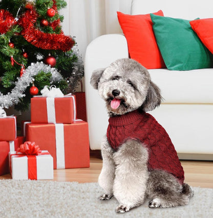 Dog Sweater - Puppy Soft Turtleneck - Size M - Back Length 30cm - Dog Bodywarmer - Dog Coat - Winter Dog Cardigan - For Small to Medium Dogs and Cats - Knitted Clothing - Winter Dog Clothing - Sweater - Christmas Gifts for Pets - Red - Image 3