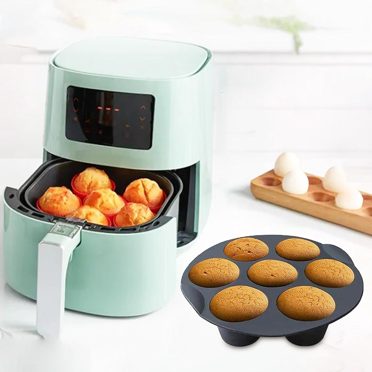 Muffin Pans - Professional High Quality Airfryer Baking Tray - Non-Stick Coating - Cupcake Tray - Muffin Baking Pans - Silicone Baking Mold - Silicone Cupcake Baking Pan - For Muffins, Cupcakes, Mini Quiches - 17.5cm - Black - Image 3