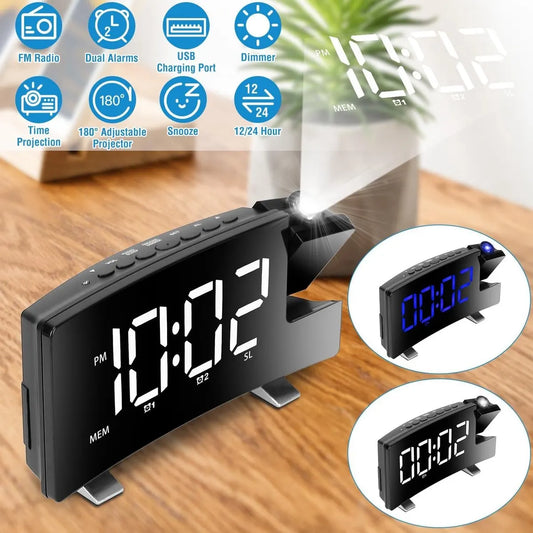 Alarm clock - radio - clock - Projection alarm clock - Digital alarm clock - Projection clock - Alarm clock radio - Clock radio - digital clock - projection clock - Multifunctional - LED - Adjustable brightness - Loud enough - for bedroom / living room /  - Image 4