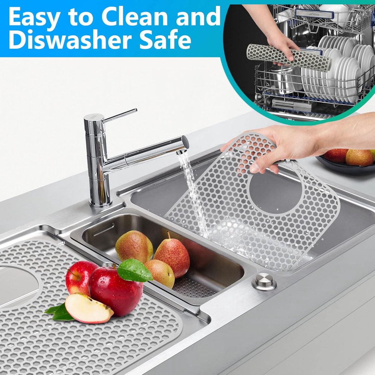 Sink Mat - Grey - 30 X 35 Cm - Kitchen Accessories - Sink Protector - Sink Mat - Washbasin Mat - Draining Mat - Countertop Mat - Silicone Coasters - Silicone - Anti-Scratch - Sink Accessories - For Sink, Cutlery And Glassware - Image 5