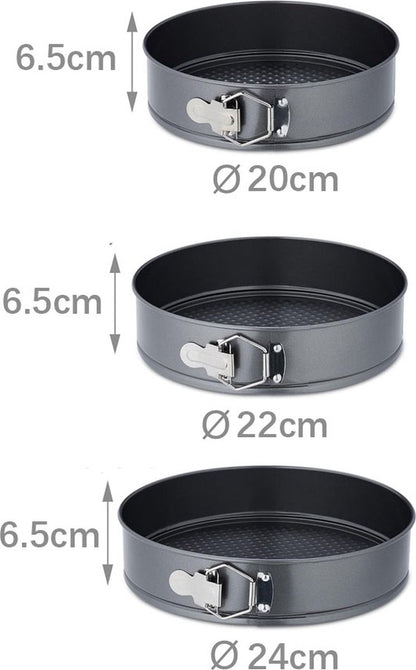3-Piece Round Springform Set - Round Baking Tin - Cake Pan - Non-Stick Baking Pan - 20, 22 and 24cm - Removable Base - Bakes Evenly - Baking Set - Cake Pan - Dishwasher Safe - Metal - Black - Image 5