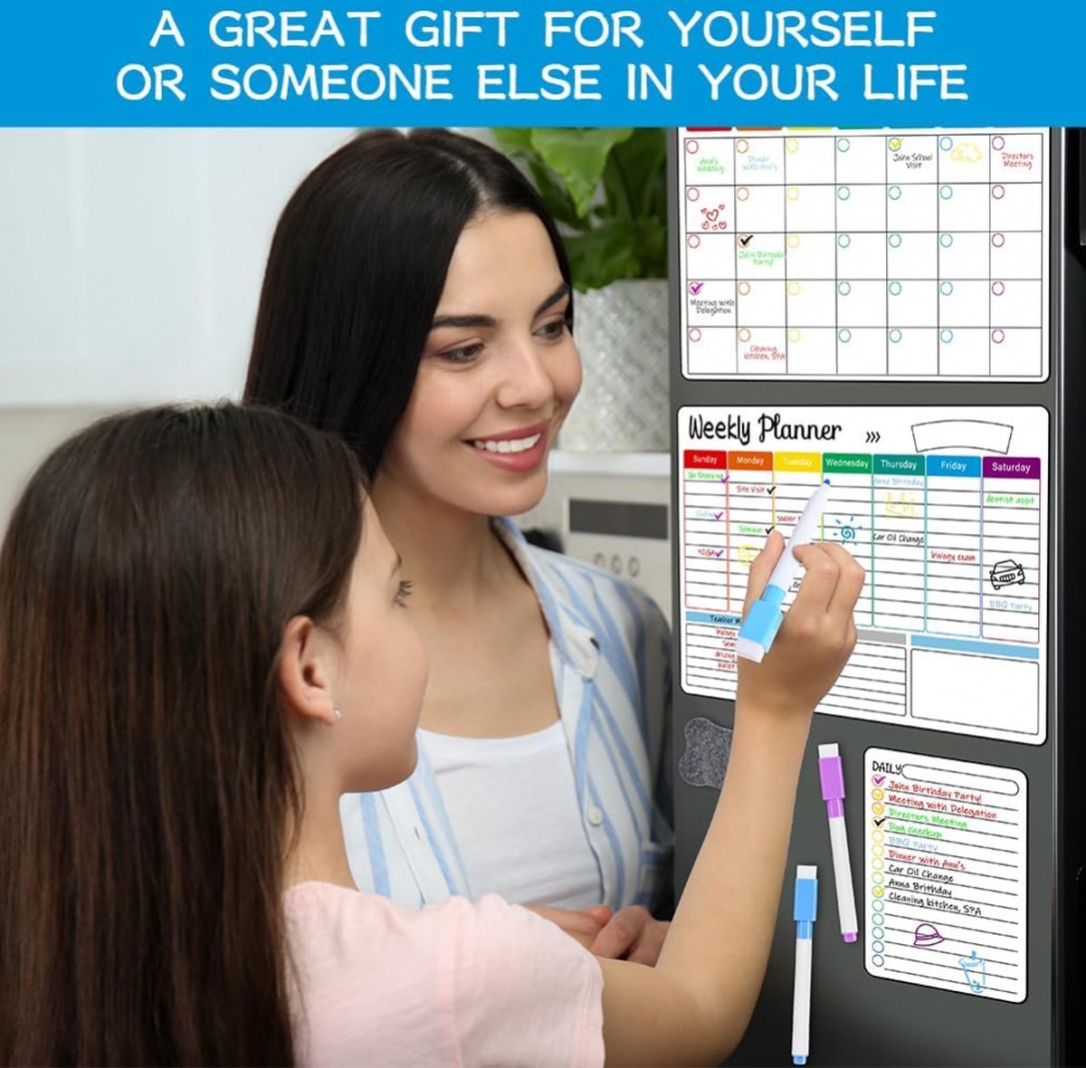 Monthly Planner & Weekly Planner Whiteboard Set - Magnetic Planning Board - Magnetic Monthly Planner - Magnetic Weekly Planner - Magnetic Board Including Day Planner, Markers & Eraser - Memo Board - Planning Board - Family Planner - Family Planner - To Do - Image 3