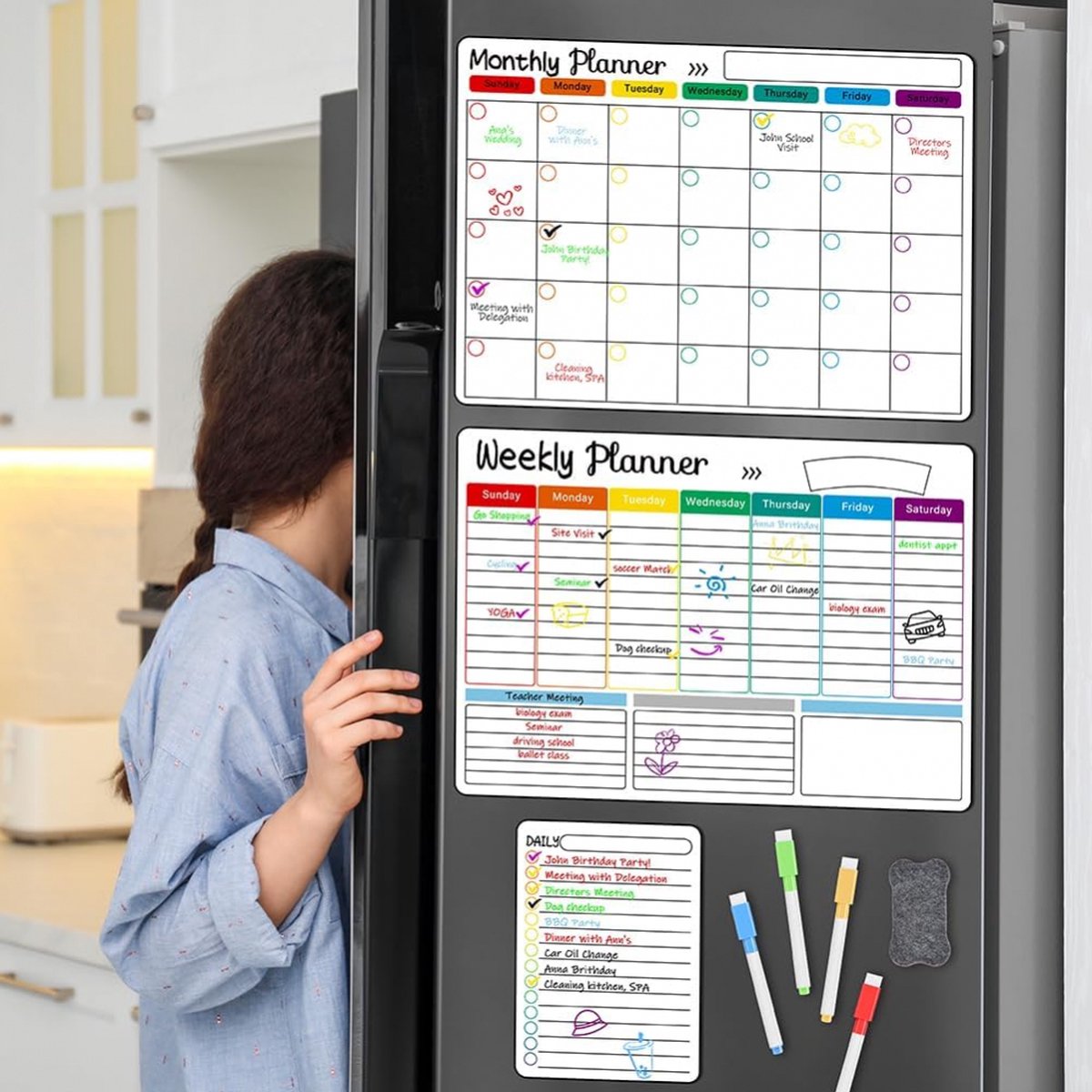 Monthly Planner & Weekly Planner Whiteboard Set - Magnetic Planning Board - Magnetic Monthly Planner - Magnetic Weekly Planner - Magnetic Board Including Day Planner, Markers & Eraser - Memo Board - Planning Board - Family Planner - Family Planner - To Do - Image 4