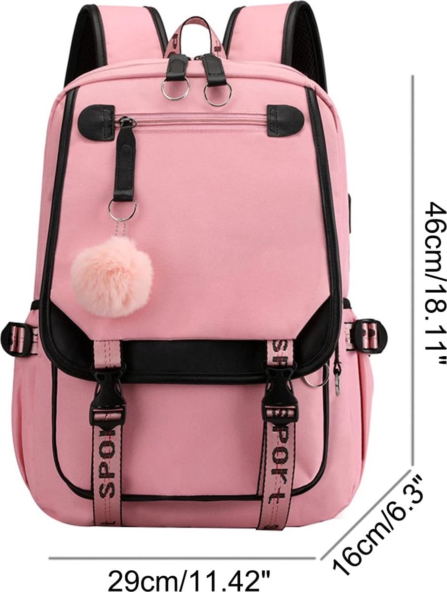 Girls School Student School Bag Outdoor Backpack With USB Charging Port, Pink - Luxury Backpack - School Bag - Backpack - Rucksack - School - Girls - Boys - Teenagers - Book Bag - Girl's Backpack - Backpacks - Rucksack For Children - Waterproof - Laptop B - Image 4
