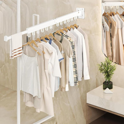 Foldable Wall Drying Rack - Foldable Wall Clothes Rack - Foldable Wall Clothes Rod - 2-Way Drying Rack - Space-Saving - Foldable - For Laundry, Balcony, Bathroom, Terrace, Dormitory, Apartment - White - 1 piece - Image 3