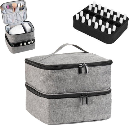 Nail Polish Case Organizer - Nail Case Bag - Nail Technician Bag - Nail Polish Carrying Case - UV Gel Polish Lamp Storage - Beauty Case - Suitable for 30 Bottles - Nail Art Storage - Nail Art - With Removable Dividers - For All Nail Polish Supplies - Grey