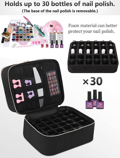 Nail Polish Case Organizer - Nail Case Bag - Nail Technician Bag - Nail Polish Carrying Case - UV Gel Polish Lamp Storage - Beauty Case - Suitable for 30 Bottles - Nail Art Storage - Nail Art - With Removable Dividers - For All Nail Polish Supplies - Grey - Image 4