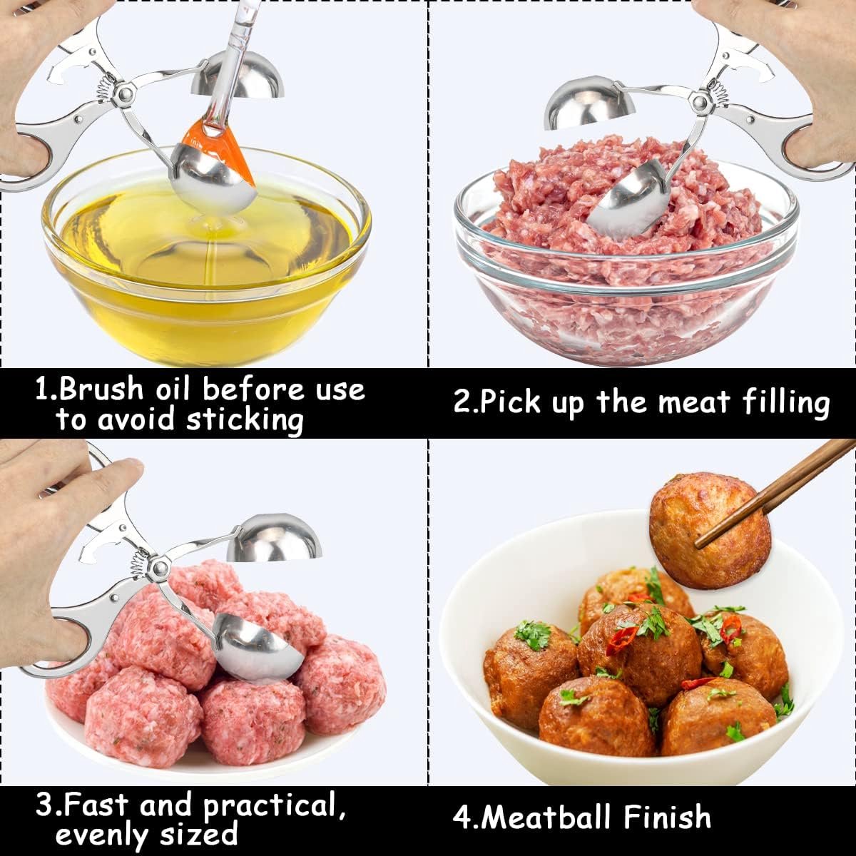Meatball maker - Professional Meatball tongs - Portable Meatball maker - Multifunctional Meatball tongs - Meatball spoon - Meatball tongs - BBQ Tongs - Barbecue Tongs - for meatballs / Ice cream / rice balls - Stainless steel - Image 2