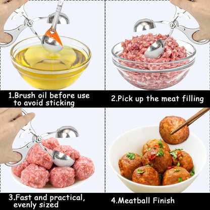 Meatball maker - Professional Meatball tongs - Portable Meatball maker - Multifunctional Meatball tongs - Meatball spoon - Meatball tongs - BBQ Tongs - Barbecue Tongs - for meatballs / Ice cream / rice balls - Stainless steel - Image 2