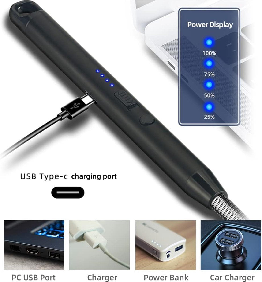 Long Electric Lighter - USB Rechargeable - Kitchen Helpers - USB Electric Stick Lighter - Kitchen BBQ Lighter - For Kitchen, Stove, Camping, Fireworks, Fireplace, Candles, Lighting - Black - 1 Piece - Image 3