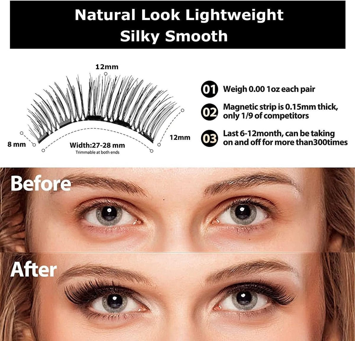 Magnetic False Eyelashes - False Eyelashes - With Clip - Reusable Magnetic Eyelash Set - False Eyelashes - Eye Makeup Lashes - 3D Magnetic Eyelashes - Long-lasting/Reusable - Magnetic Eyelashes - Natural Look - No Glue - Eyelash Extensions - Image 5
