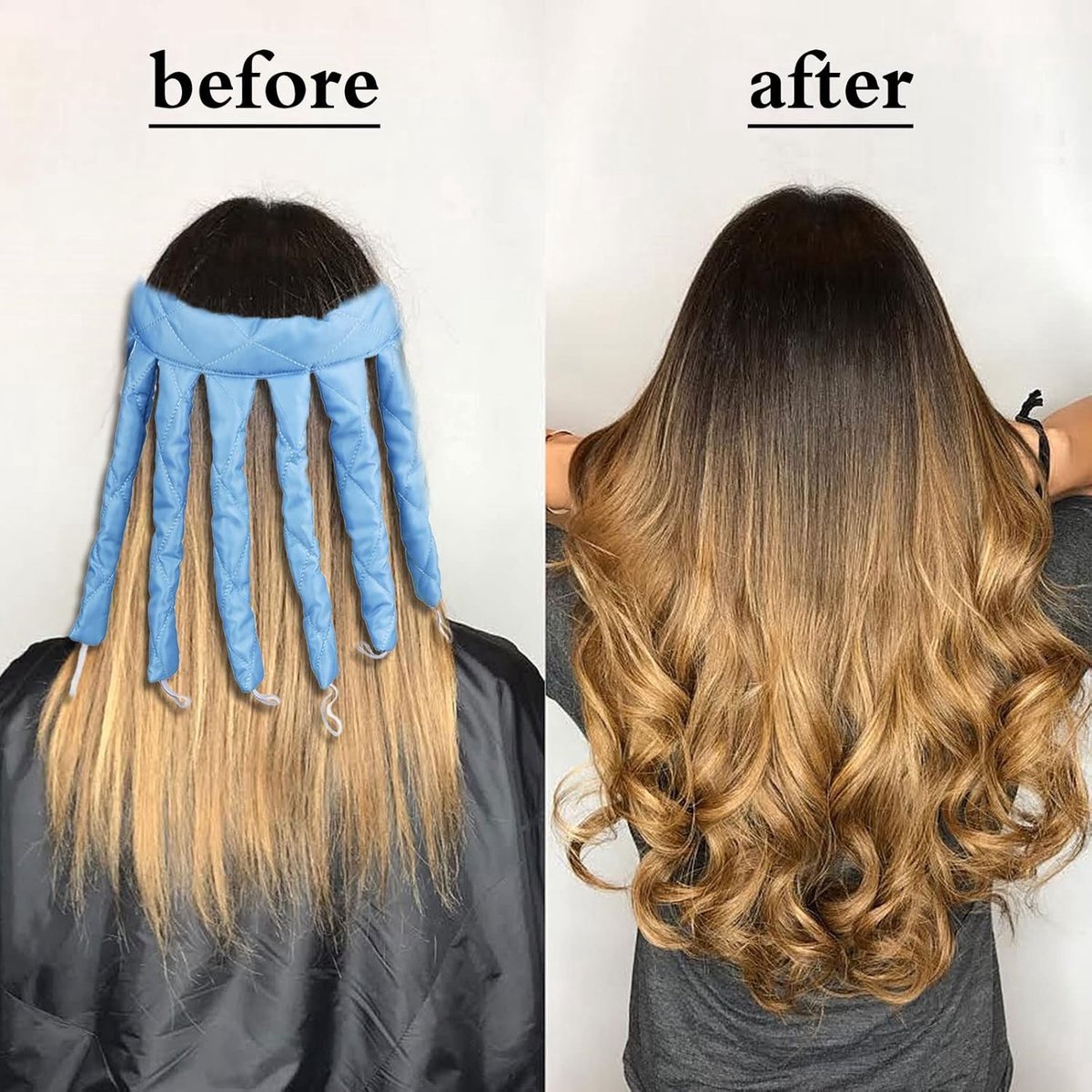 Heatless Curls - Curlers - Heatless Curler - Hair Curler - Curl Rollers - Create Curls Without Heat - Curlers - Hair Rollers - Overnight Curls - Self-Adhesive - Satin - Blue - Harmless & Tasteless - Image 2
