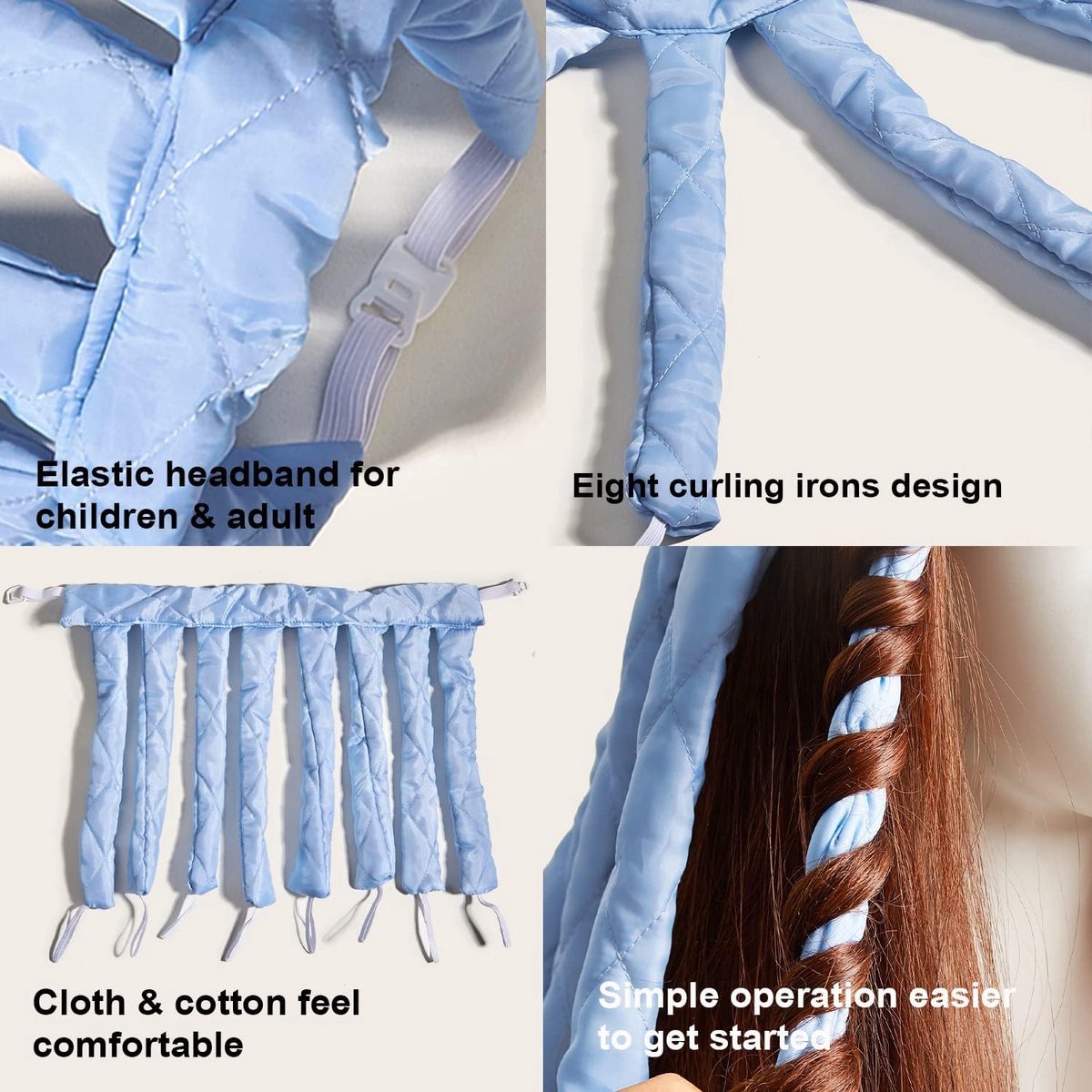 Heatless Curls - Curlers - Heatless Curler - Hair Curler - Curl Rollers - Create Curls Without Heat - Curlers - Hair Rollers - Overnight Curls - Self-Adhesive - Satin - Blue - Harmless & Tasteless - Image 3