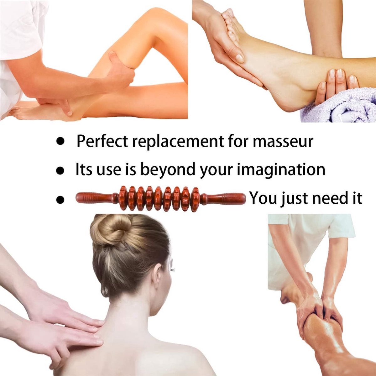 Massage Stick - Massage - Massage Device - 2 Pieces - Relieve Fatigue - Anti-Cellulite Massage Roller Tool - Full Body Massager - Thigh Massager - Natural Wooden Massage Roller - Connective Tissue Massages - Relax - Durable - 9 Wheels - Image 3