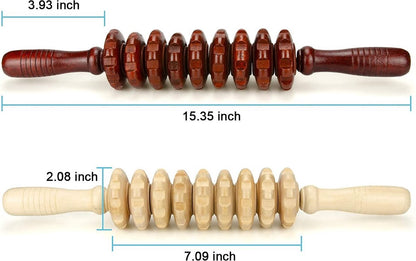 Massage Stick - Massage - Massage Device - 2 Pieces - Relieve Fatigue - Anti-Cellulite Massage Roller Tool - Full Body Massager - Thigh Massager - Natural Wooden Massage Roller - Connective Tissue Massages - Relax - Durable - 9 Wheels - Image 5