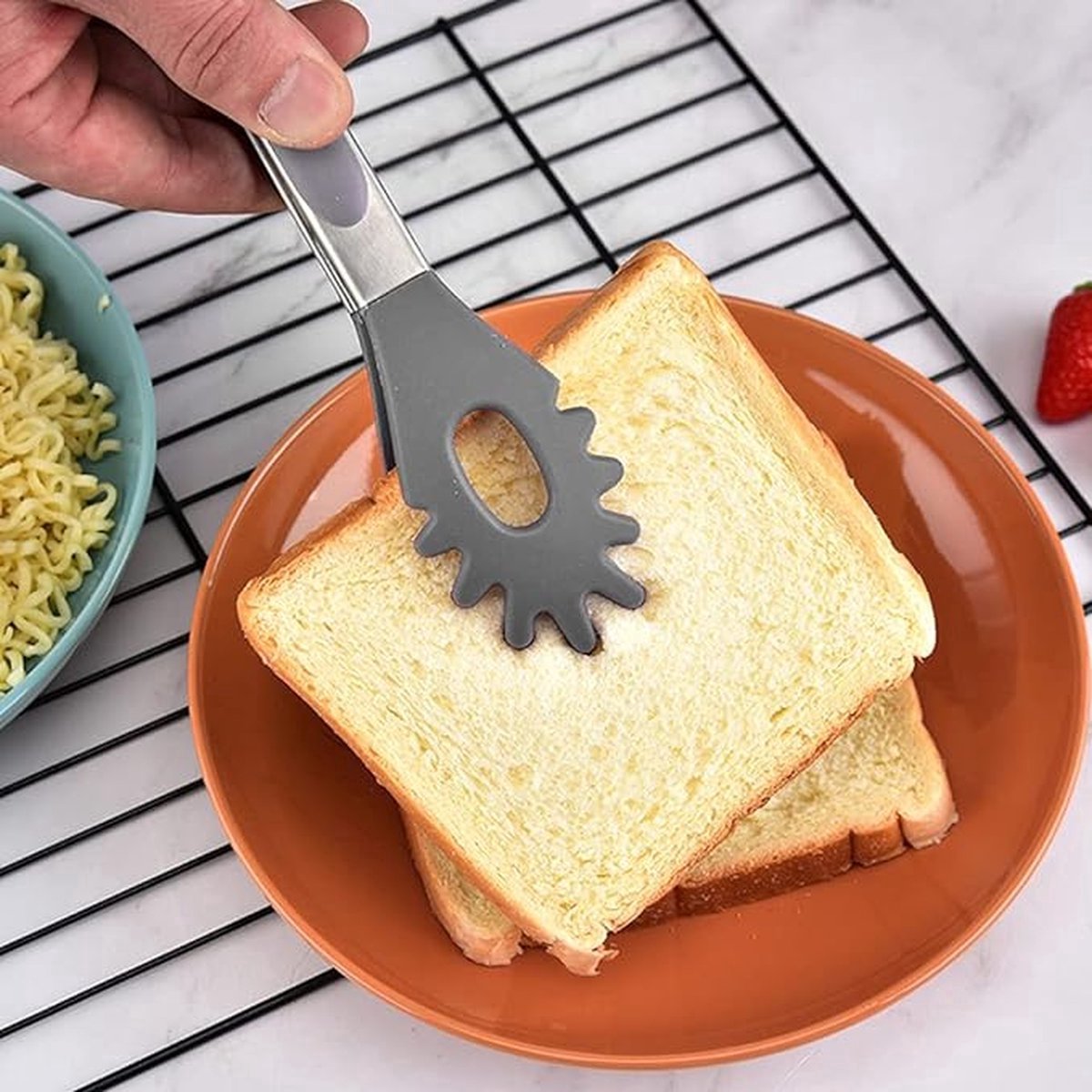 2x Spaghetti Tongs - Kitchen Tongs - Serving Tongs - BBQ Tongs - Stainless Steel and Silicone - Meat Tongs - Heat Resistant - Non-Stick - Barbecue Tongs - Spaghetti Tongs - Salad Tongs - Kitchen Utensils - Barbecue Accessory - 2 Different Shapes - Grey -  - Image 3