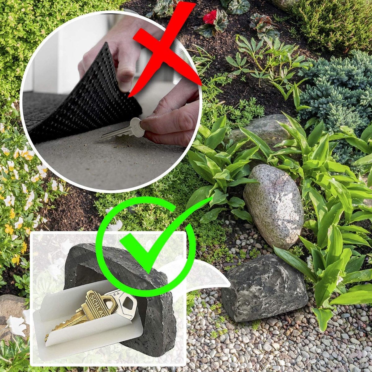 Fake Stone - Hollow Stone - Outdoor Hiding Place for House Keys - Plastic Fake Stone - Anti-Burglar - Security - Discreet - Safe Way to Hide a Key - Hide Keys in an Unfindable Hiding Place - 1 Piece - Image 3