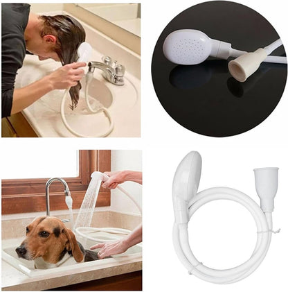 Pet Bath and Shower Set - Dog/Cat Shower Head - Dog Sprayer - Includes Garden Hose and Attachments - For Pets, Hair Washing, Rinsing Vegetables - Taps with a Diameter of 1.4-2.7 cm - White - Image 3
