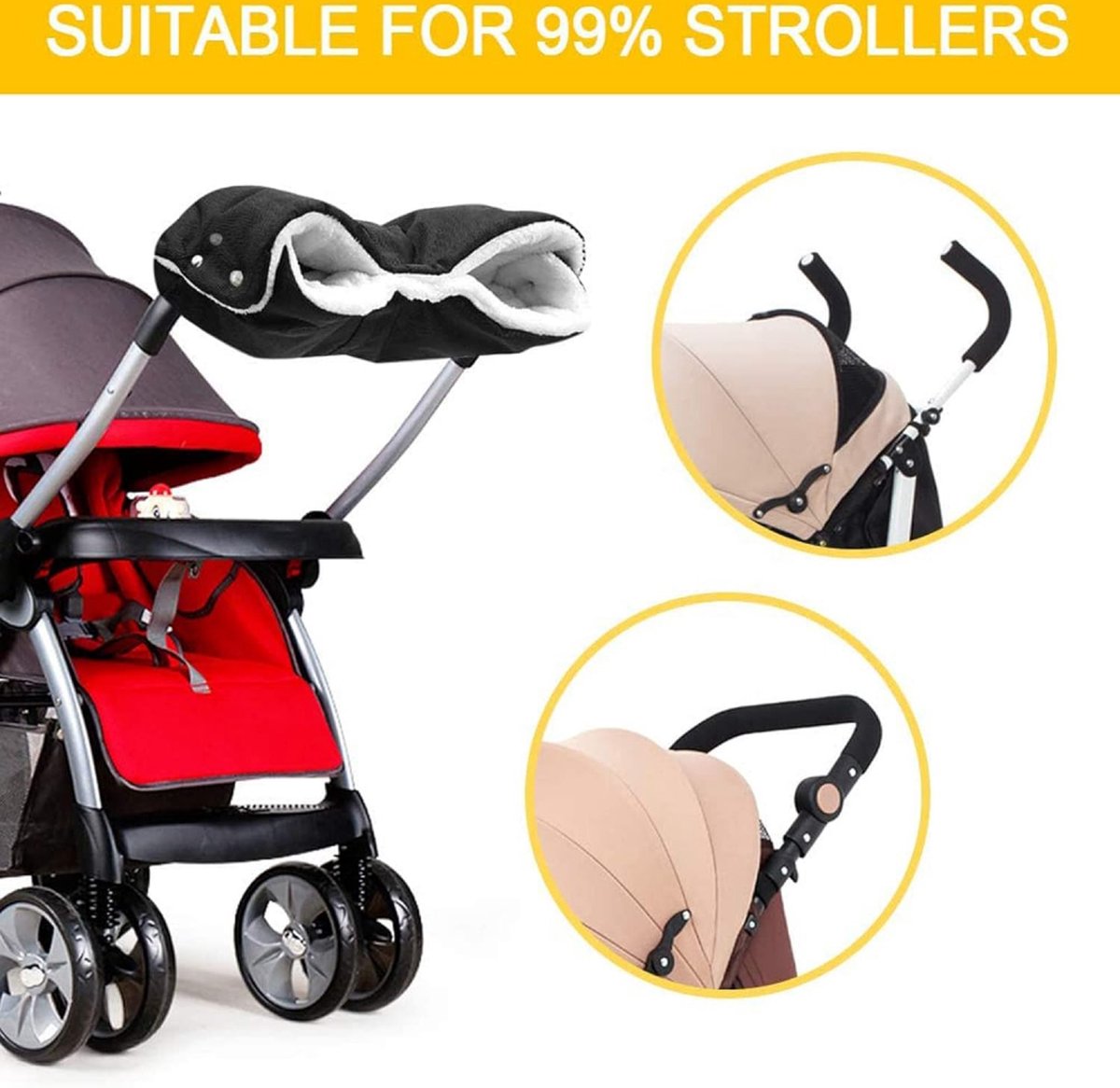 Stroller Glove Hand Warmer - Gloves for Strollers - Buggy Hand Warmer - Lined Gloves - Universal - Waterproof and Windproof - Warm Hands - Removable - Stroller - Children - Buggy Accessories - Black - Image 3