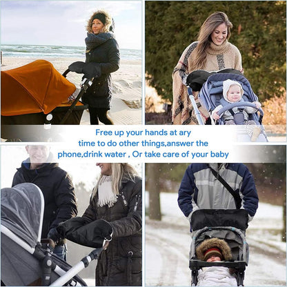 Stroller Glove Hand Warmer - Gloves for Strollers - Buggy Hand Warmer - Lined Gloves - Universal - Waterproof and Windproof - Warm Hands - Removable - Stroller - Children - Buggy Accessories - Black - Image 4