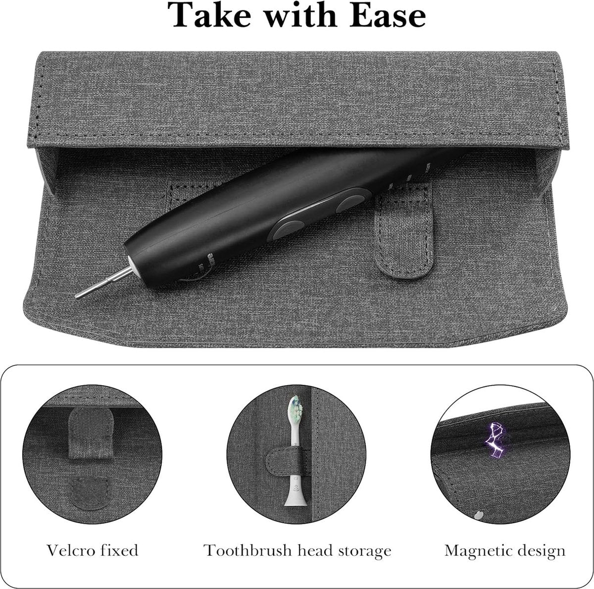 Electric Toothbrush Travel Case - With Magnetic Closure - Toothbrush Holder - Hard Shell Electronic Toothbrush Carrying Case - Universal - Protective Storage Box - 20x6x4 Cm - Grey - 1 Piece - Image 4