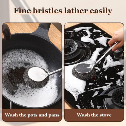 Dish Brush/ Steel Brush - Kitchen Brush - Cleaning Brush - Dishwashing Brush - Kitchen Steel Wool Pot Scrubber - For Dishes, Pots, Stoves, Sink - Detachable Brush - With 1 Replacement Head - Can Be Hung - Image 4