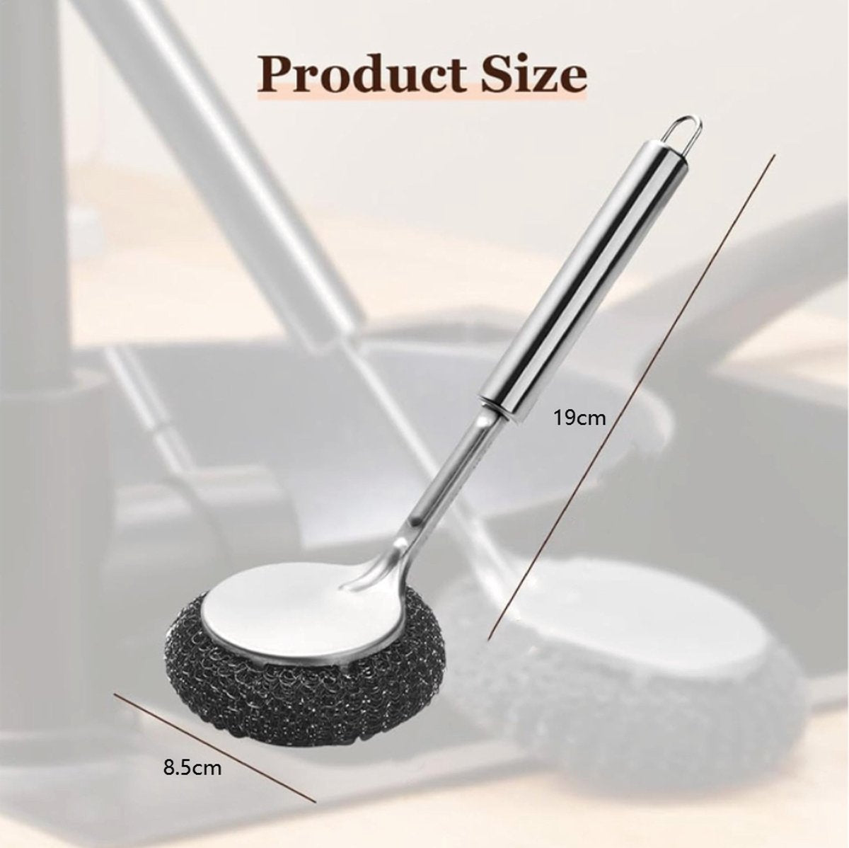 Dish Brush/ Steel Brush - Kitchen Brush - Cleaning Brush - Dishwashing Brush - Kitchen Steel Wool Pot Scrubber - For Dishes, Pots, Stoves, Sink - Detachable Brush - With 1 Replacement Head - Can Be Hung - Image 5