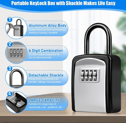 Outdoor/Indoor Key Safe - Small Key Safe with Code - Key Cabinet - Key Box - Small Safe with Combination Lock - Central Key Storage - Removable Lock - No Drilling Required - Wall-Mounted - Water-Resistant - Grey - Image 4