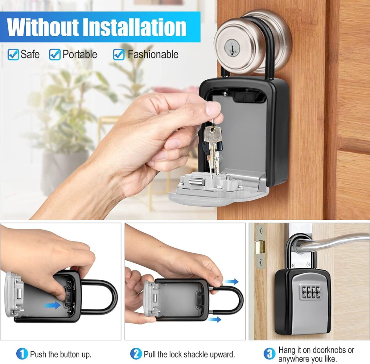 Outdoor/Indoor Key Safe - Small Key Safe with Code - Key Cabinet - Key Box - Small Safe with Combination Lock - Central Key Storage - Removable Lock - No Drilling Required - Wall-Mounted - Water-Resistant - Grey - Image 5