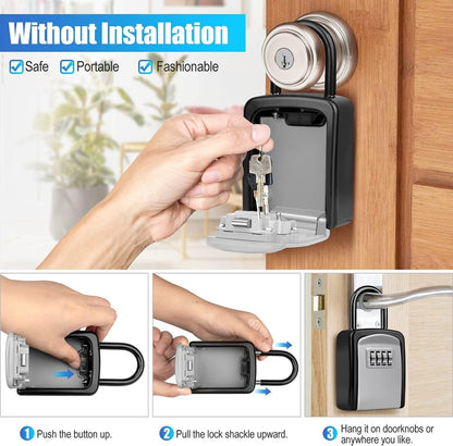 Outdoor/Indoor Key Safe - Small Key Safe with Code - Key Cabinet - Key Box - Small Safe with Combination Lock - Central Key Storage - Removable Lock - No Drilling Required - Wall-Mounted - Water-Resistant - Grey - Image 5