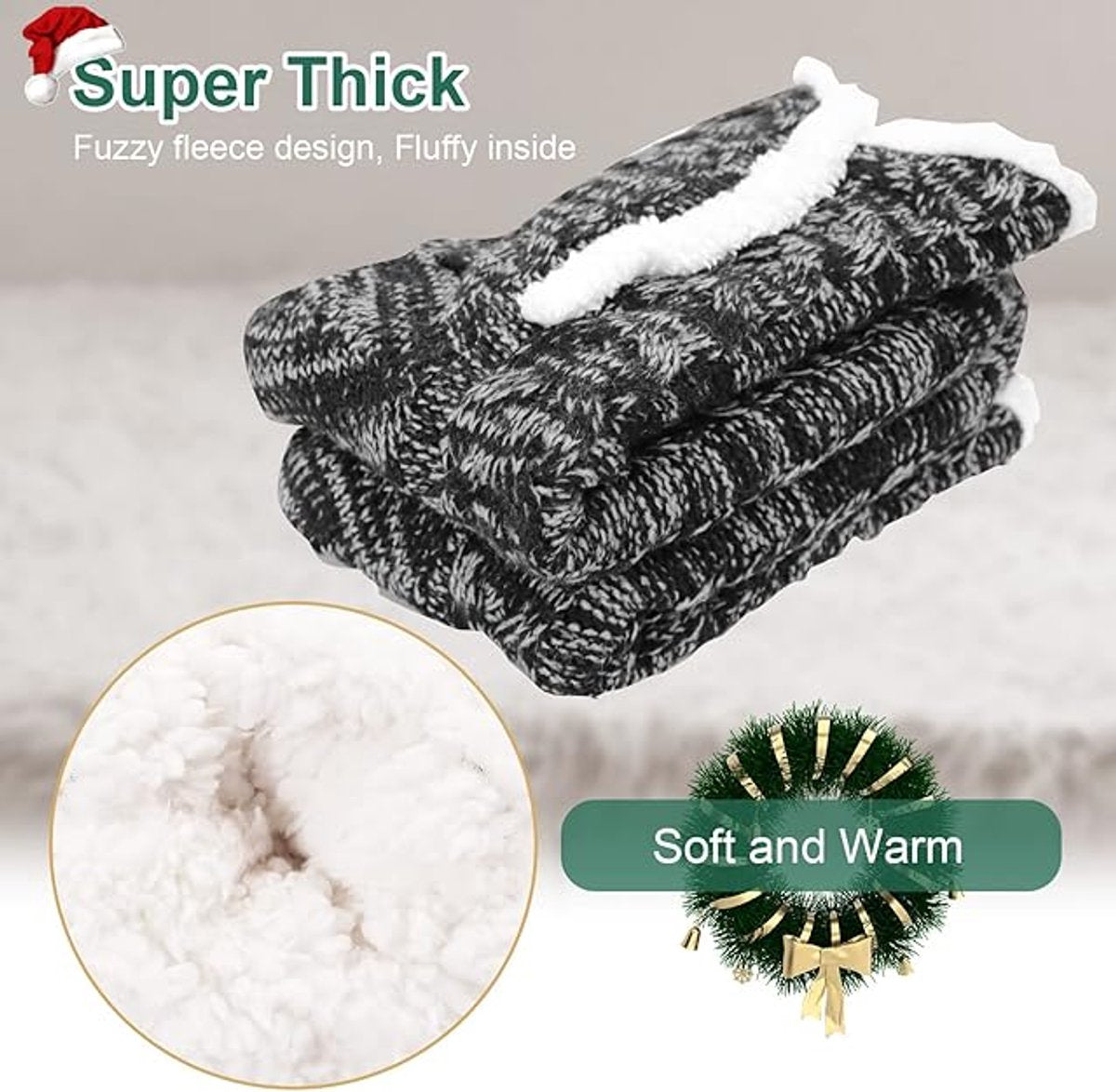 Socks - Plush Socks - Warm Socks - Winter Socks - House Socks - Fluffy Socks - Thick - Warming Quality - Comfort - Soft - Warm - with Plush Lining - Black - Unisex - Christmas Gift - Christmas - Gift - Perfect as a Christmas gift - Image 4