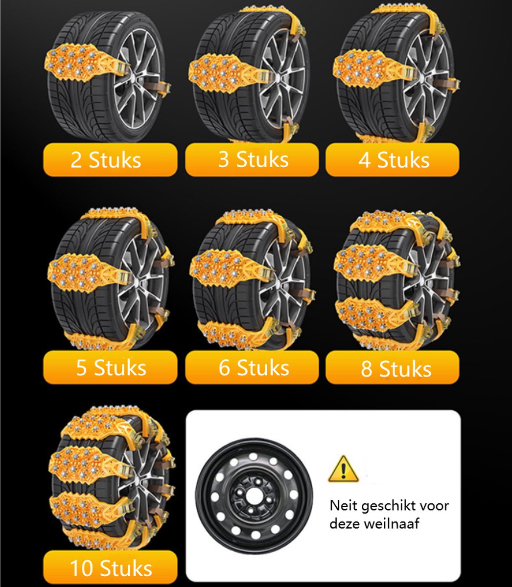 Snow Chains - Safety - Winter Car - Tires - Quick and Easy Installation - For Various Tire Sizes - For Car/SUV Tire Widths With 165 mm-265 mm - Jump Start Anti-Slip Chains - 40x11 cm - Yellow - 1 Piece - Image 3