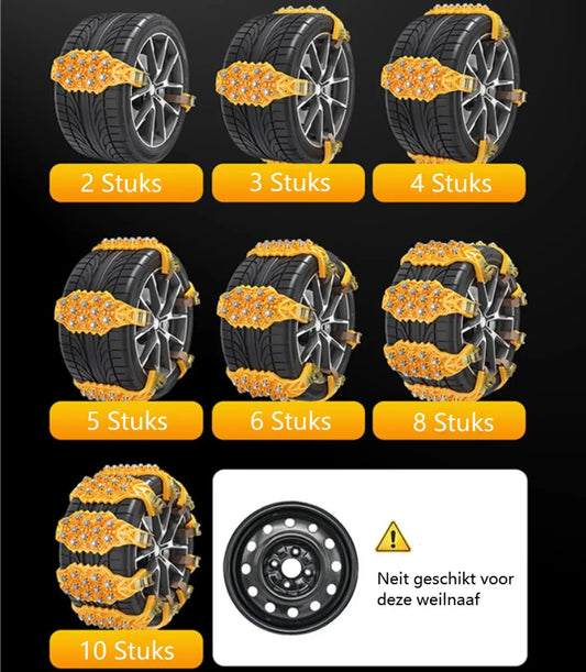 Snow Chains - Safety - Winter Car - Tires - Quick and Easy Installation - For Various Tire Sizes - For Car/SUV Tire Widths With 165 mm-265 mm - Jump Start Anti-Slip Chains - 40x11 cm - Yellow - 1 Piece - Image 3