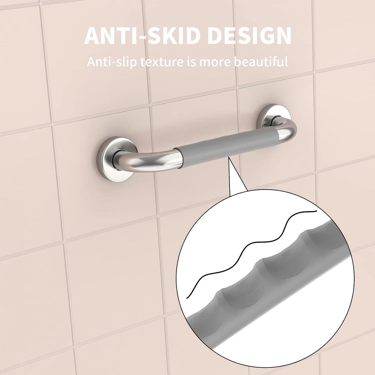 Wall Grab Bar - Extra Grip - Handle/Wall Grab Bar for Bathroom/Shower/Toilet - 30CM - Toilet Grab Bar - Bath Grab Bar - Shower Grab Bar - Non-Slip Grab Bar - Bathroom - Kitchen - Stairs - Kitchen Cabinet Handle - Furniture Hardware - Mounting Material Inc - Image 3
