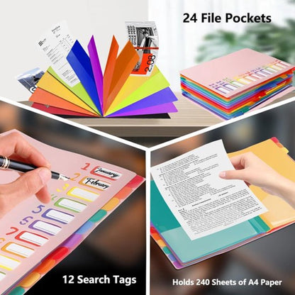 A4 Expandable Project Folder - A4 Sorting Folder - 12 Compartments - File Folder with Tabs - Compartment Folder - Desk Folder - Storage Folder - Document Folder - Work Folder - Clear Classification - Pink - Image 2