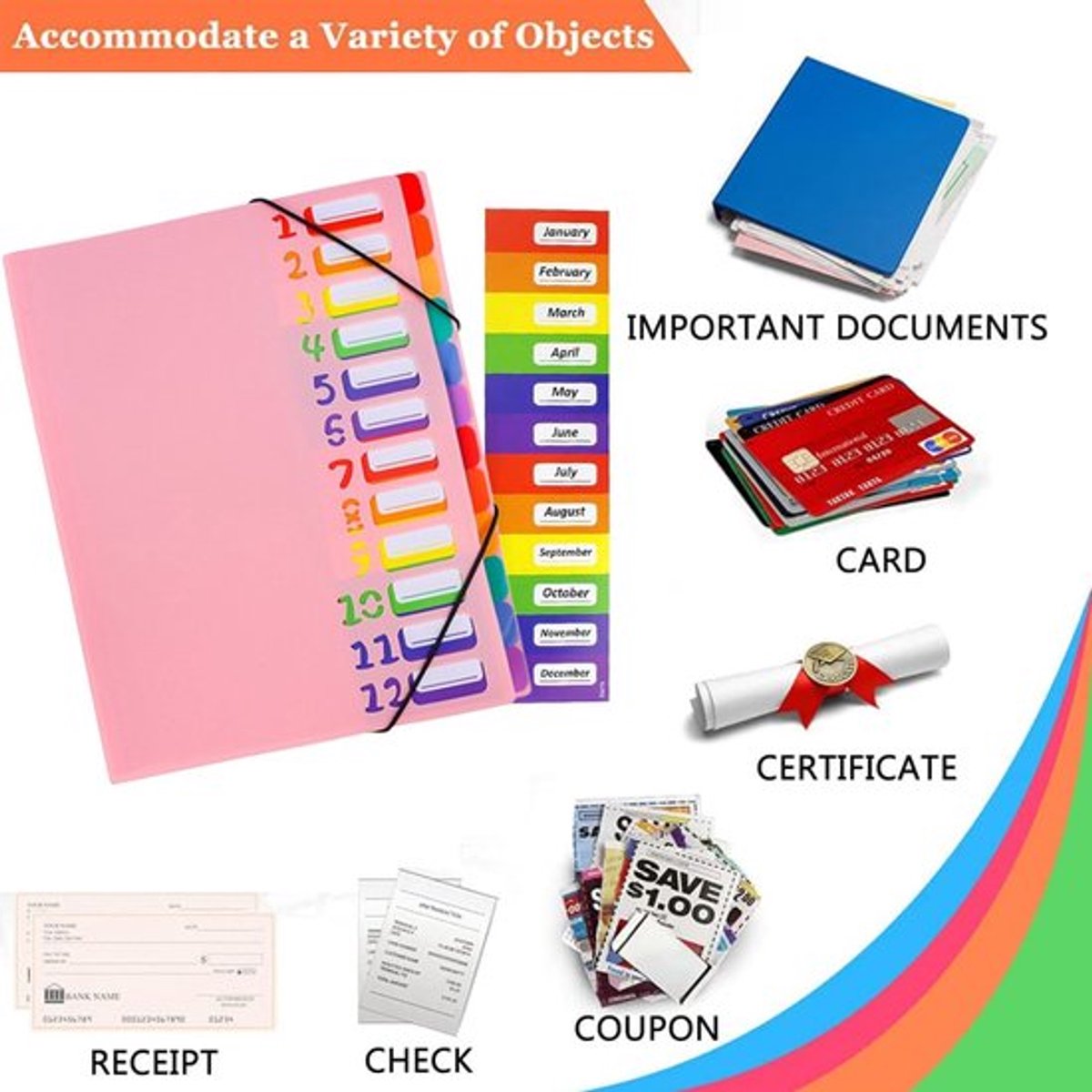 A4 Expandable Project Folder - A4 Sorting Folder - 12 Compartments - File Folder with Tabs - Compartment Folder - Desk Folder - Storage Folder - Document Folder - Work Folder - Clear Classification - Pink - Image 5