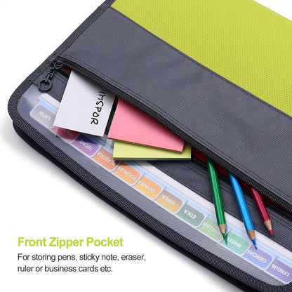Project Folder - A4 - Foldable File Folder with Tabs - 13 Compartments - Storage Folder/Sorting Folder - Compartment Folder - Durable Plastic Document Folder - Writing Folder with Zipper - Conference Folder - Work Folder - Document Folder - Green - Portab - Image 3