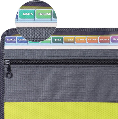 Project Folder - A4 - Foldable File Folder with Tabs - 13 Compartments - Storage Folder/Sorting Folder - Compartment Folder - Durable Plastic Document Folder - Writing Folder with Zipper - Conference Folder - Work Folder - Document Folder - Green - Portab - Image 5