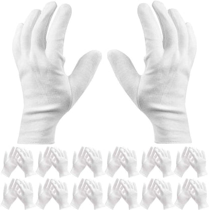 Cotton gloves - 12 Pairs - white - soft hand cotton - Used For Cosmetics, Jewelry Coin Inspection, Inspection Gloves, Service Gloves, Moisture Gloves - everyday cotton gloves