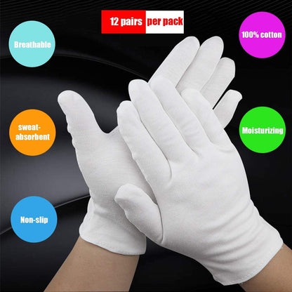 Cotton gloves - 12 Pairs - white - soft hand cotton - Used For Cosmetics, Jewelry Coin Inspection, Inspection Gloves, Service Gloves, Moisture Gloves - everyday cotton gloves - Image 2