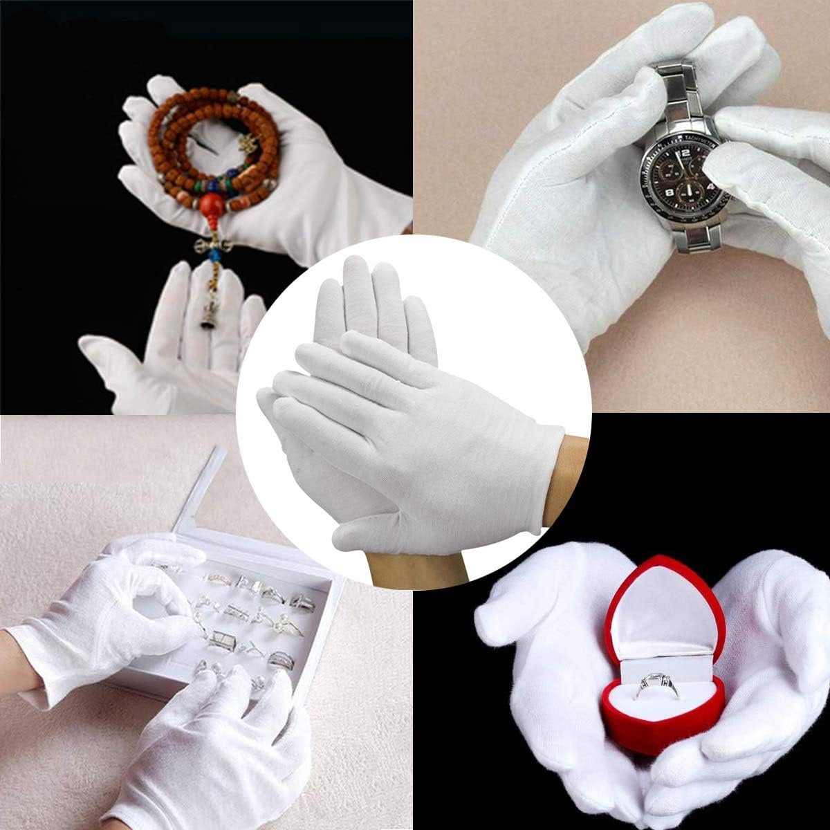 Cotton gloves - 12 Pairs - white - soft hand cotton - Used For Cosmetics, Jewelry Coin Inspection, Inspection Gloves, Service Gloves, Moisture Gloves - everyday cotton gloves - Image 3