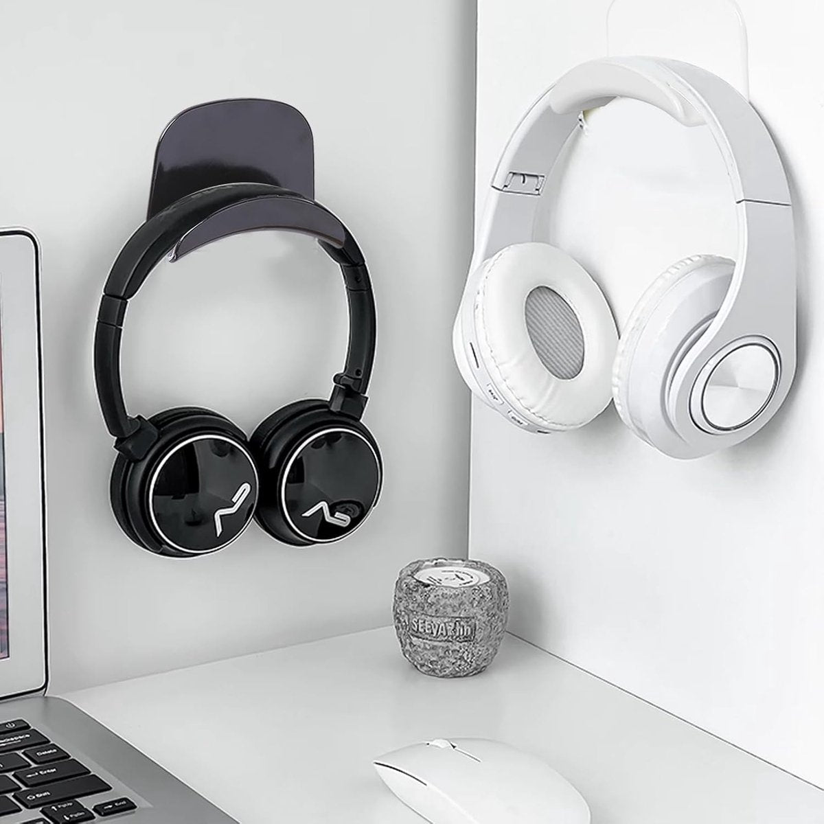 Headset Holder - 2-Piece Headphone Hook - Headset Stand - Universal Headphone Hook - Gaming Headset Stand - Headphone Hook Wall Mount - For Most Gaming Headphone Controllers - White+Black - Image 3