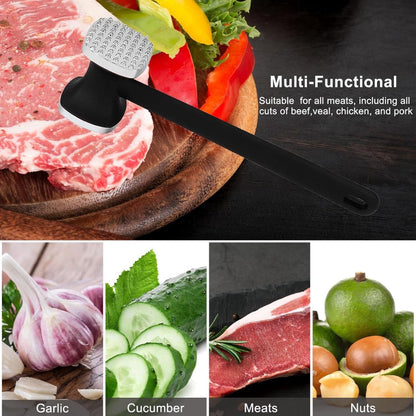 Meat Hammer - Meat Tenderizer - Hammer for Meat - Zinc Meat Beater - Meat Crusher - Meat Tenderizer - Ideal for Tenderizing Meat - Double-Sided - Hangable - Kitchen Utensils - BBQ Accessories - Black - Image 4